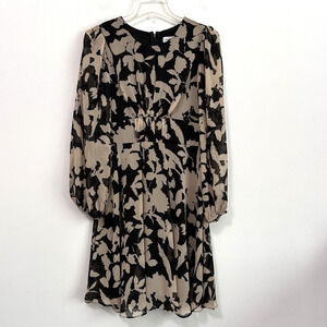 Calvin Klein Jewel Neck Chiffon Dress 4‎ Long Sleeve Party Cocktail Short Lined